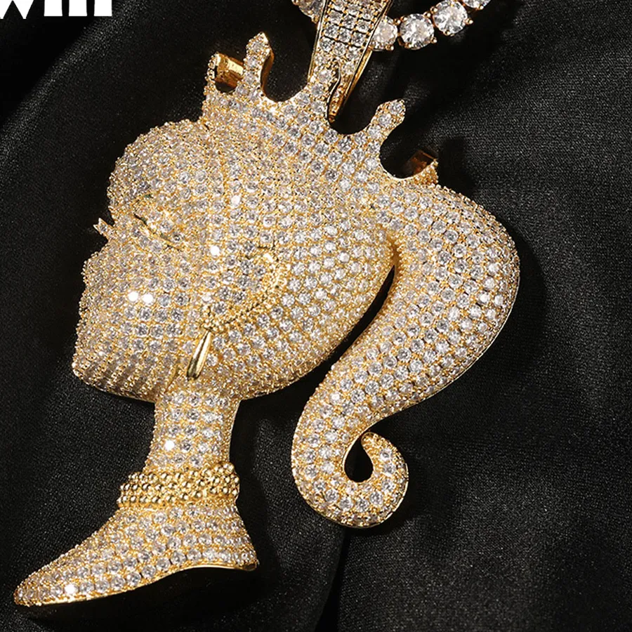 Authentic Uwin Ice Queen Pendant Necklaces Girls Iced Out Shine Head Charms Jewelry For