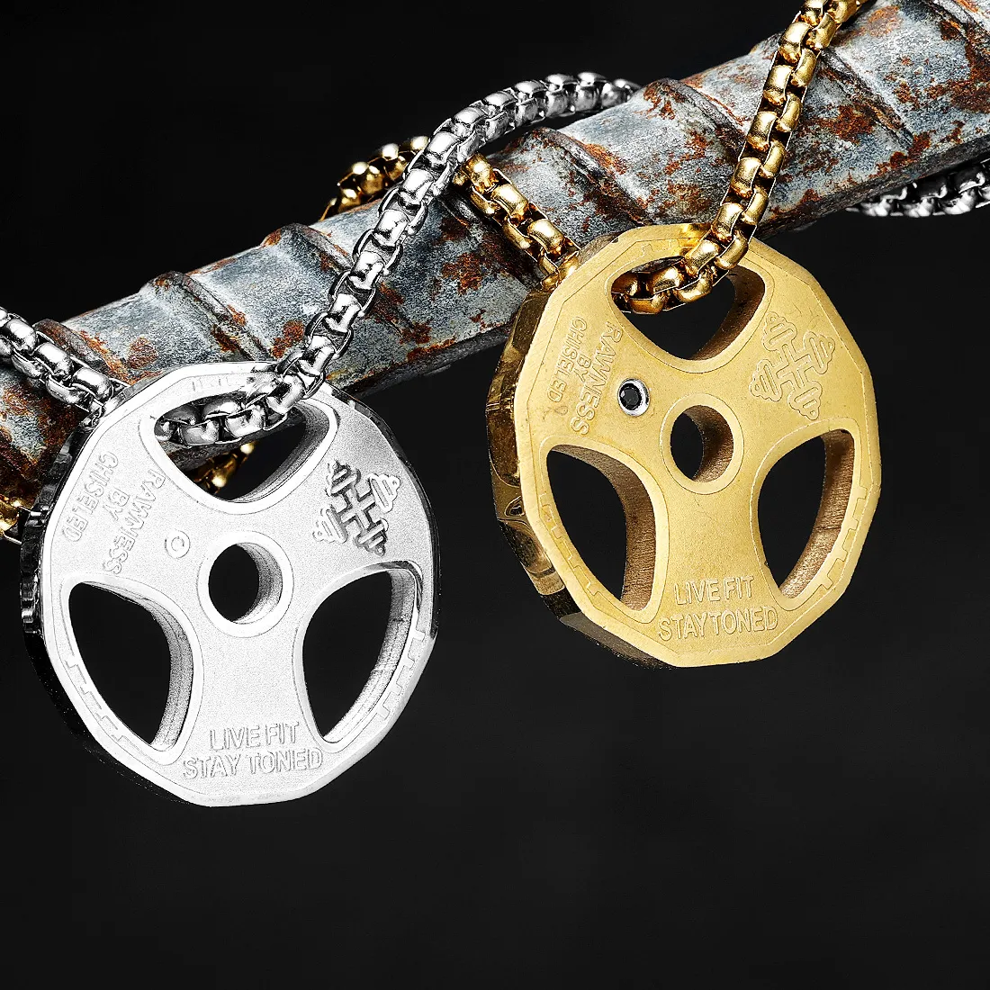 Authentic 316L Pendant Dumbbell Tablets Necklaces Fitness Muscles Bodybuilding Chain Punk Rock For Male Jewelry