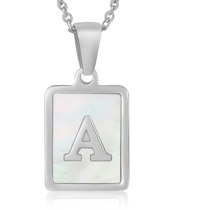 Authentic Initial Letter Necklace A- Z White Shell Rectangle Alphabet Pendants Necklace Letters Jewelry