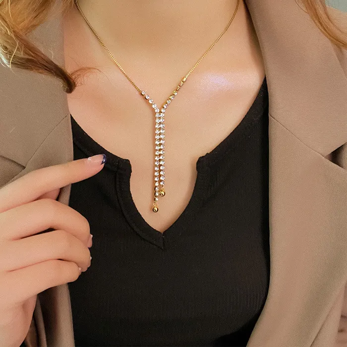 Authentic 100 Jewelry Minimalism Zircon Spherical Tassels Female Student Chain Choker Necklaces