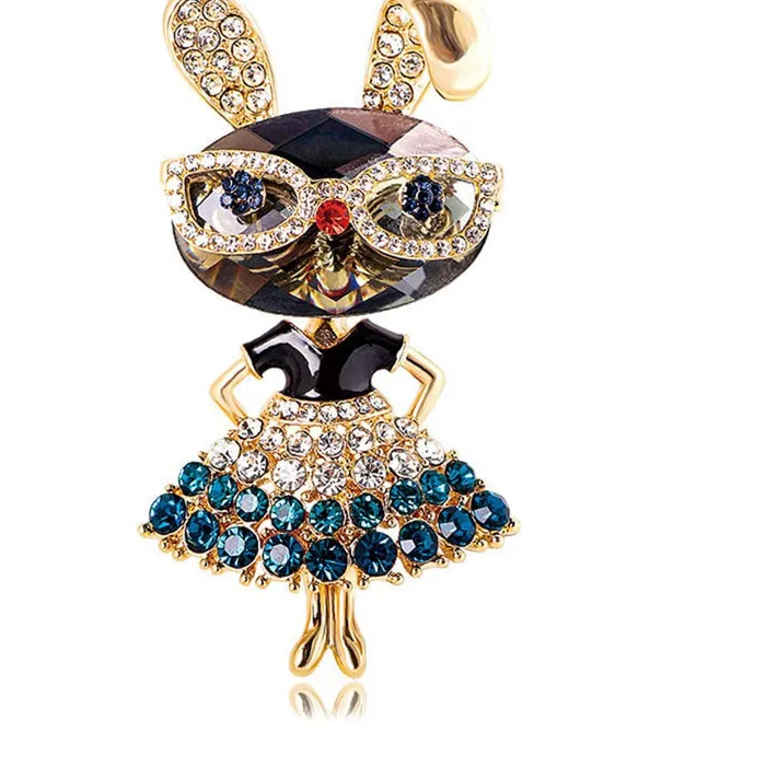 Authentic Dtja Rhinestone Lady Rabbit Brooch Pin For Women Girls Fashion Gold Plated