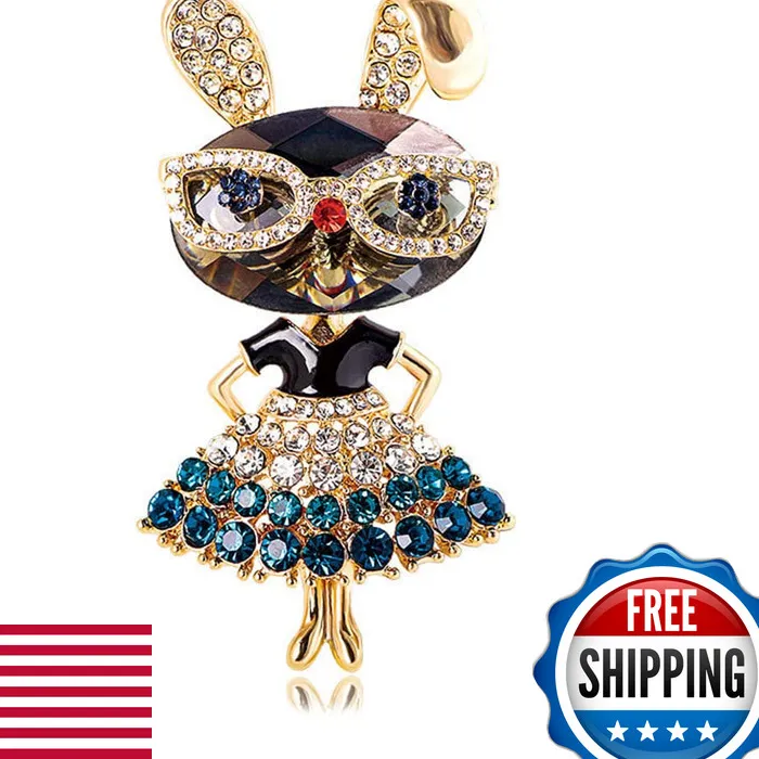 Authentic Dtja Rhinestone Lady Rabbit Brooch Pin For Women Girls Fashion Gold Plated