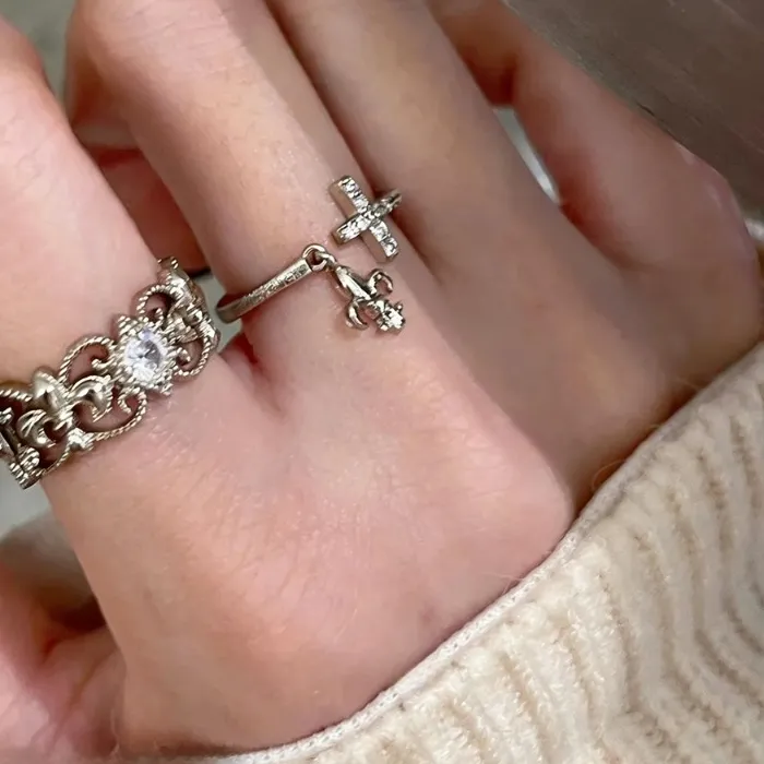 Authentic Cross Hollow Lace Ring Stackable Finger Ring Commute Suitable Jewelry Accessory