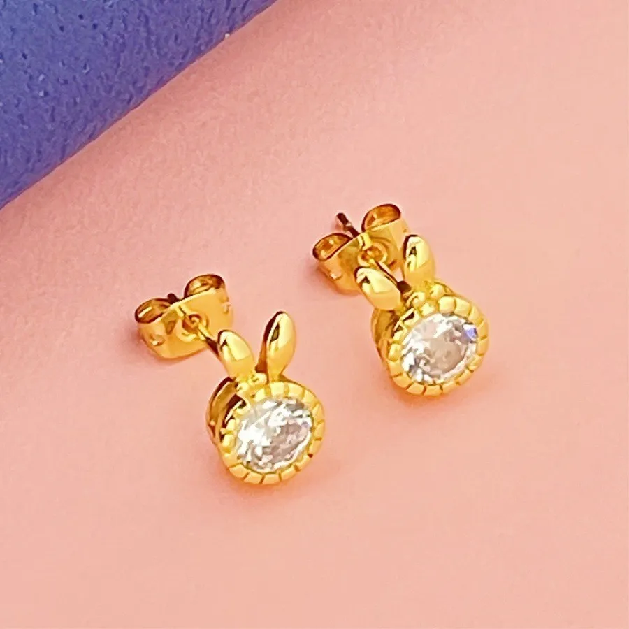 Authentic Gold plated jewelry gold plated earrings vacuum plated rabbit ear earrings