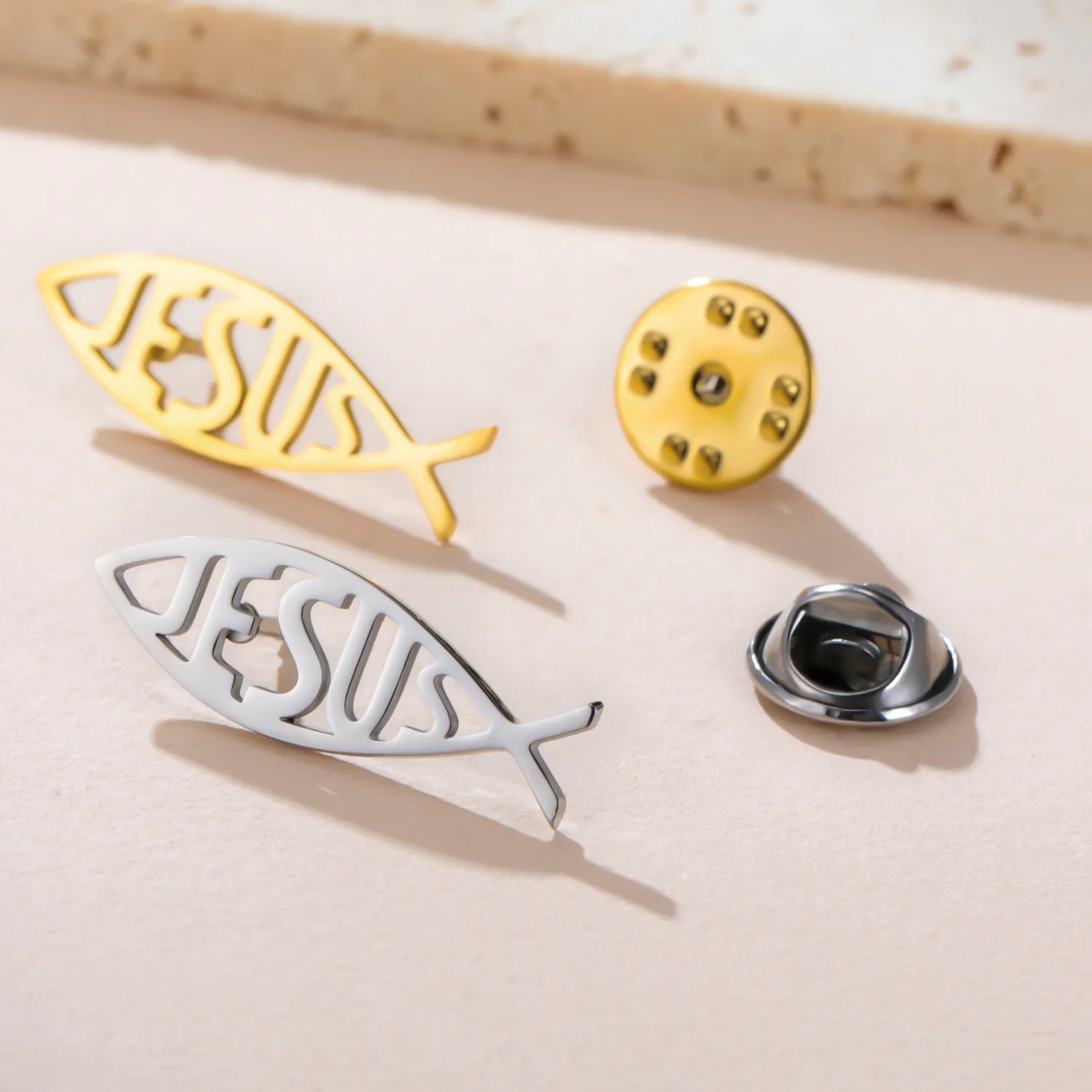 Authentic Hollow Cutout Jesus Fish Lapel Pin Ichthys Christian Symbol Brooch Religious Badge Jewelry For Believers