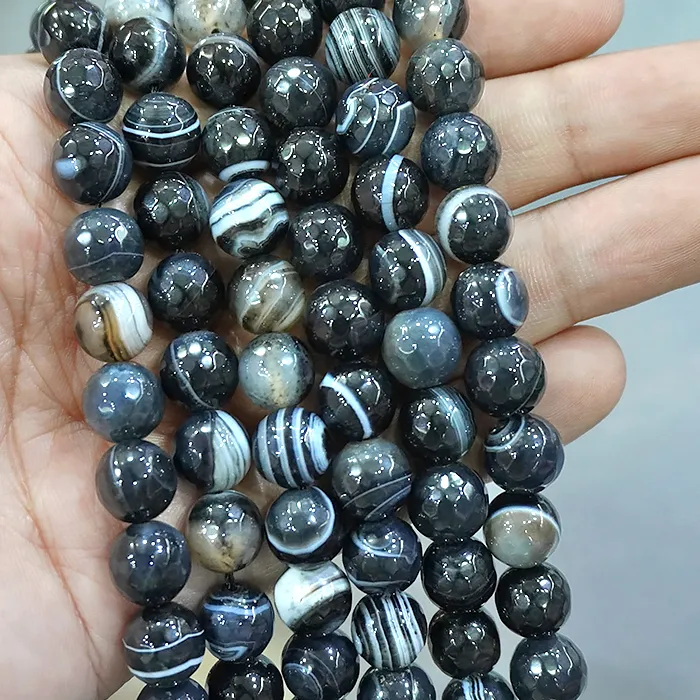 Authentic Veil Of The Shadow Guardian Faceted Striped Black Agate Beads For Sacred Adornment