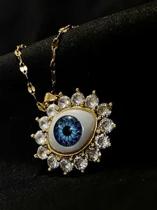 Authentic Gold Plated Realistic Evil Eye CZ Halo Necklace