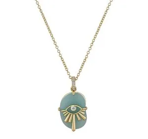 Authentic 14K Gold Plated Evil Eye Amazonite Crystal Necklace Luck Protection Talisman