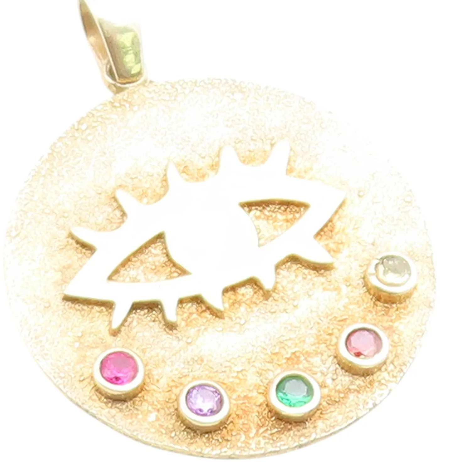 Authentic 925 Sterling Silver Vintage Pendant Gold Plated CZ Evil Eye Medallion PT26499