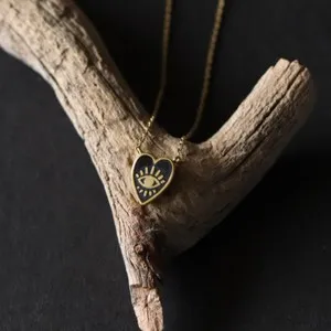 Authentic Tiny Evil Eye Necklace Gold Plated Black Enamel Fine chain 20 inches long