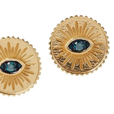 Authentic Rarities Genuine Blue Diamond 0.15ct Gold-Plated 925 Evil Eye Earrings
