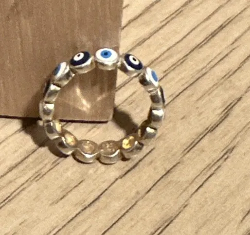 Authentic The Golden Gaze: Turkish Evil Eye Eternity Ring in 935 Sterling Silver