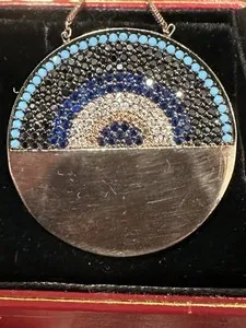 Authentic Sterling Silver Gold Plated Evil Eye 18 In Necklace W/ Zircon, Sapph, Turquoise