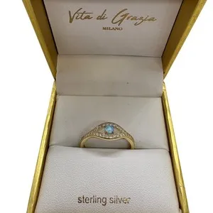 Authentic Vita di Grazia Evil Eye Ring Sterling Silver Faux Opal CZ Gold Plated Sz 8.75