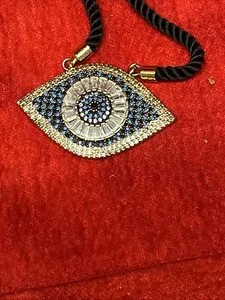 Authentic GOLD PLATED BLACK CORD EVIL EYE PENDANT NECKLACE (p1)