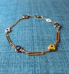 Authentic Celestial Shield Multicolored Evil Eye Talisman - Auric Defense Gold Plated Sterling Silver Bracelet