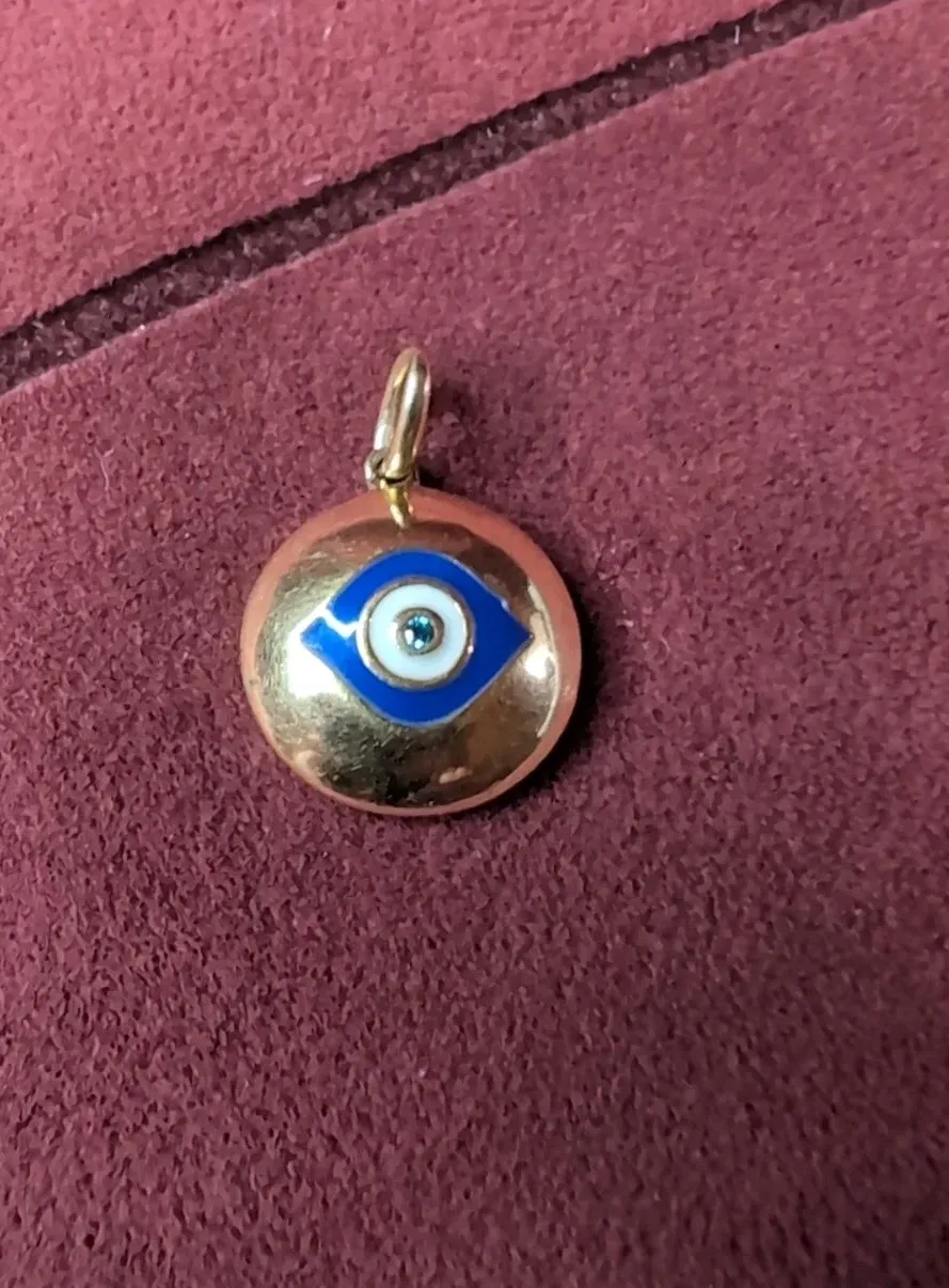 Authentic Sterling Silver 925 Gold Plated Blue Evil Eye Charm Pendant