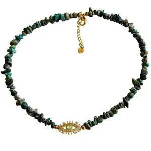 Authentic Evil eye Necklace Natural blue Turquoise Beaded Genuine 18k Gold plated 16" boho