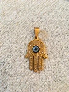 Authentic Small Pendant Hamsa khamsa Hand Evil Eye Gold plated with Crystal glass