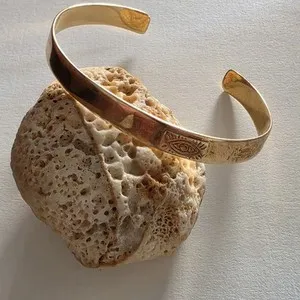 Authentic HERMINA STERLING SILVER 925 GOLD PLATED OPEN CUFF BRACELET EVIL EYE PROTECTOR.