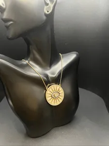 Authentic RACHEL Rachel Roy Gold Plated Brass Evil Eye Rainbow Disc Protection Pendant Nec
