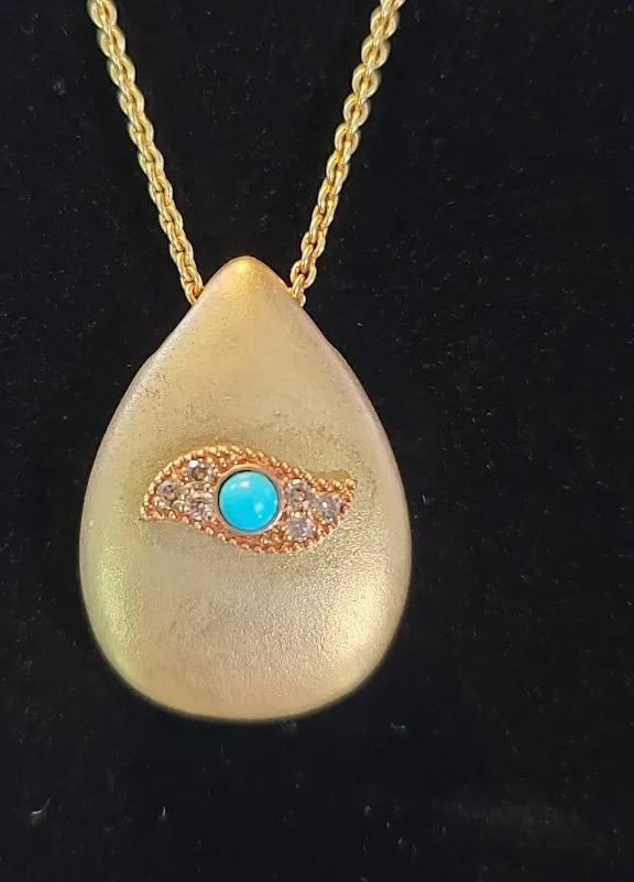 Authentic Sterling Silver Gold-Plated "Evil Eye" Diamond Pendant Necklace 18 inch