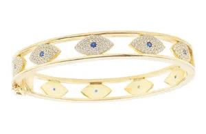 Authentic Celestial Guardian Evil Eye Bangle - Sacred Sterling Silver and Golden Shield