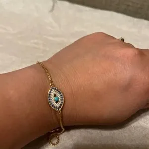 Authentic Green Evil Eye Charm Chain Bracelet Gold Plated
