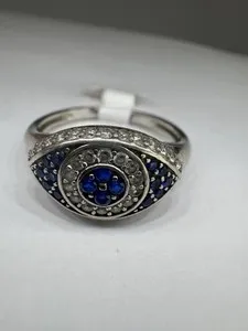 Authentic White Gold Plated 925 Sterling Evil Eye Ring S 7, 1CT Lab.created Sapphire