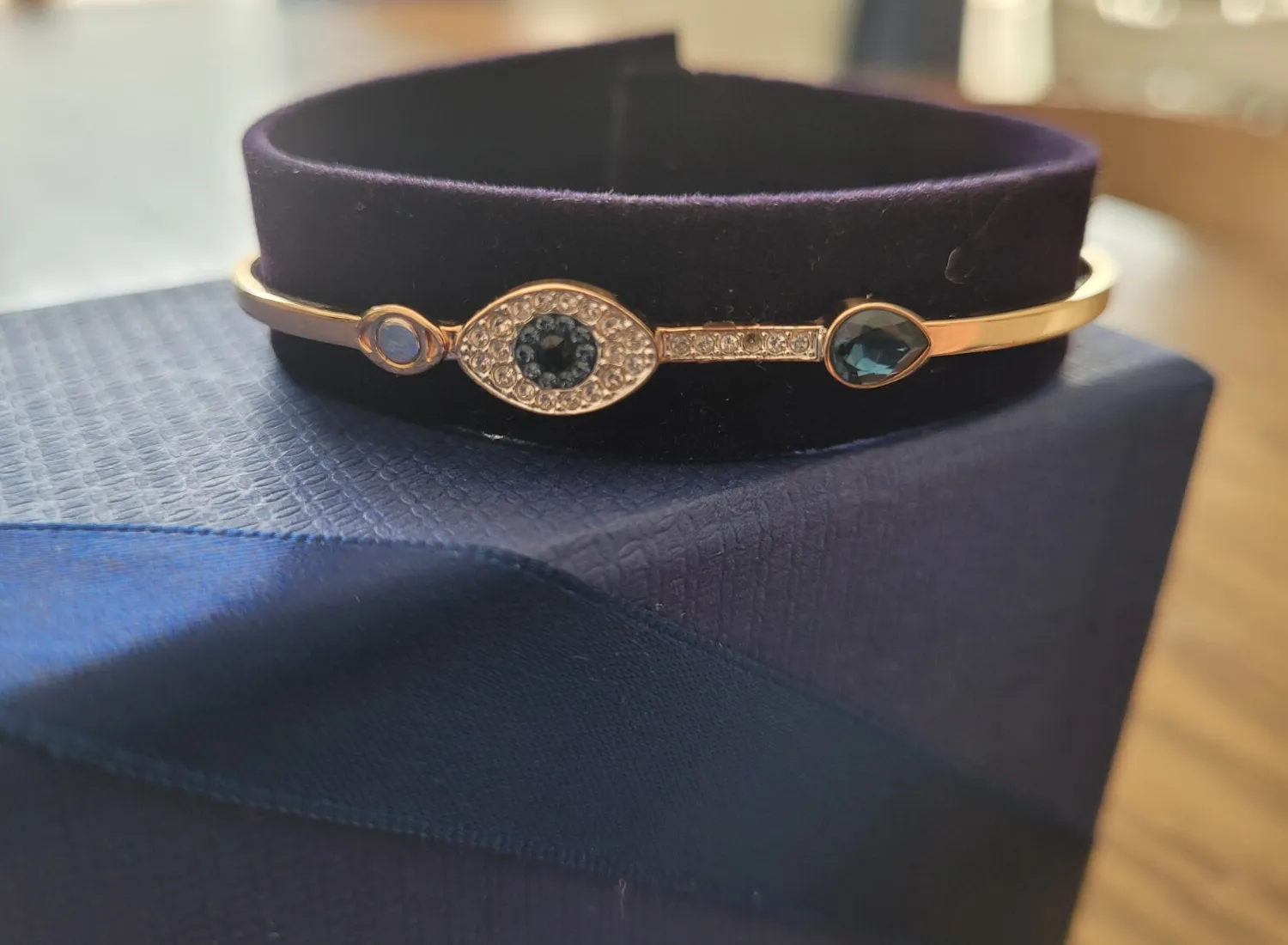 Authentic Evil Eye Swarovski Crystal Rose Gold plated Bangle Bracelet