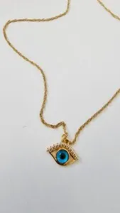 Authentic "Russian Gold-Plated Evil Eye Necklace – Blue Eye Pendant for Protection