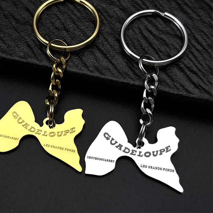Authentic France Guadeloupe Island Map City Keychain Gold Silver Color French Map Jewelry