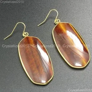 Authentic Natural Gemstone Sliced Healing Reiki Chakra Pendant 18k Gold Plated Earrings
