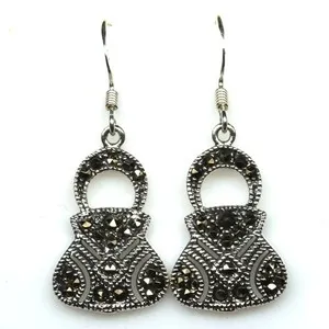 Authentic Vampyre Marcasite Moonstone Earrings 925 Sterling Silver White Gold- Plated Talisman Of Shadow & Light