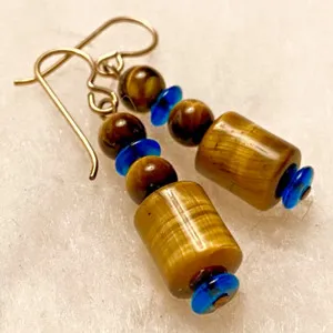 Authentic Celestial Sight: Tiger's Eye and Azure Glass Talisman Earrings