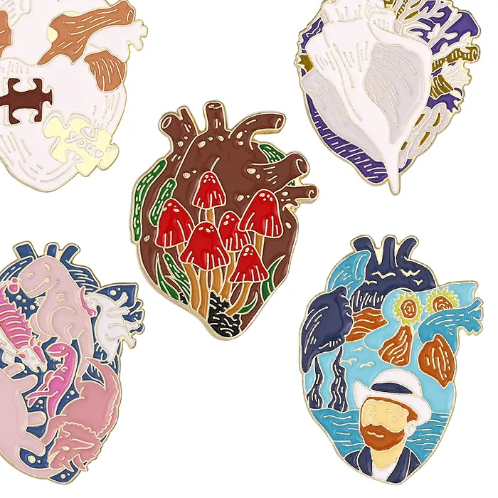 Authentic Whimsical Heart- Shaped Enamel Talismans Of Starlit Wonder