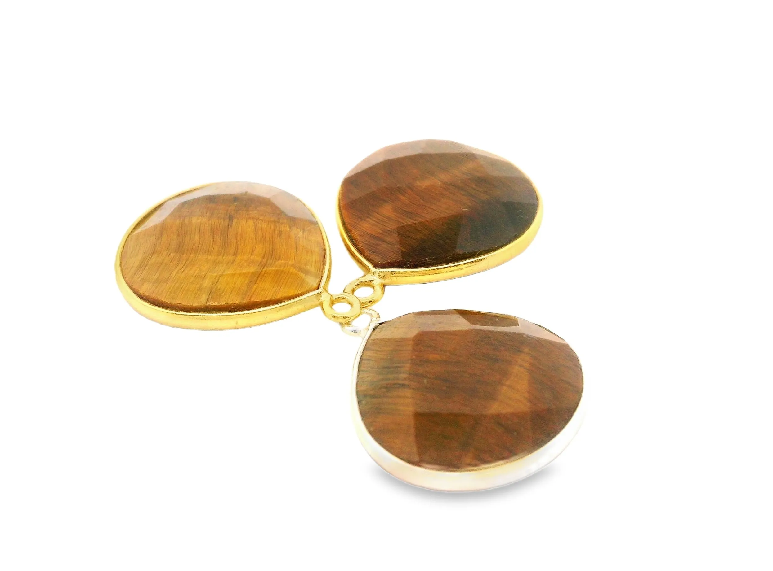 Authentic Tiger Eye Heart One-Loop Bezel (18mm) - Gold Plated over Sterling Silver or 925