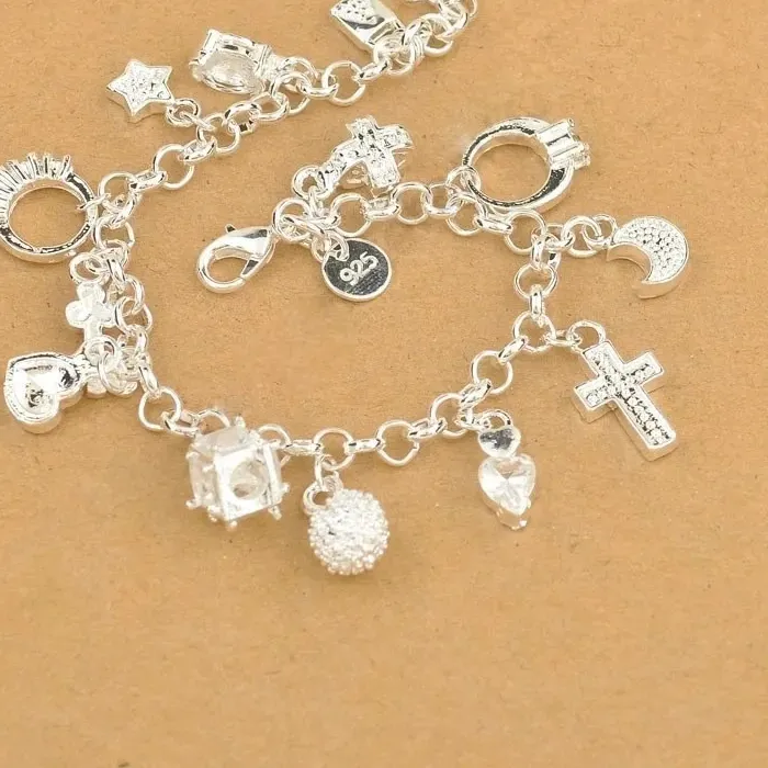 Authentic Celestial Moon & Star Heart Bracelet Enchanted Silver Talisman Of Love & Time