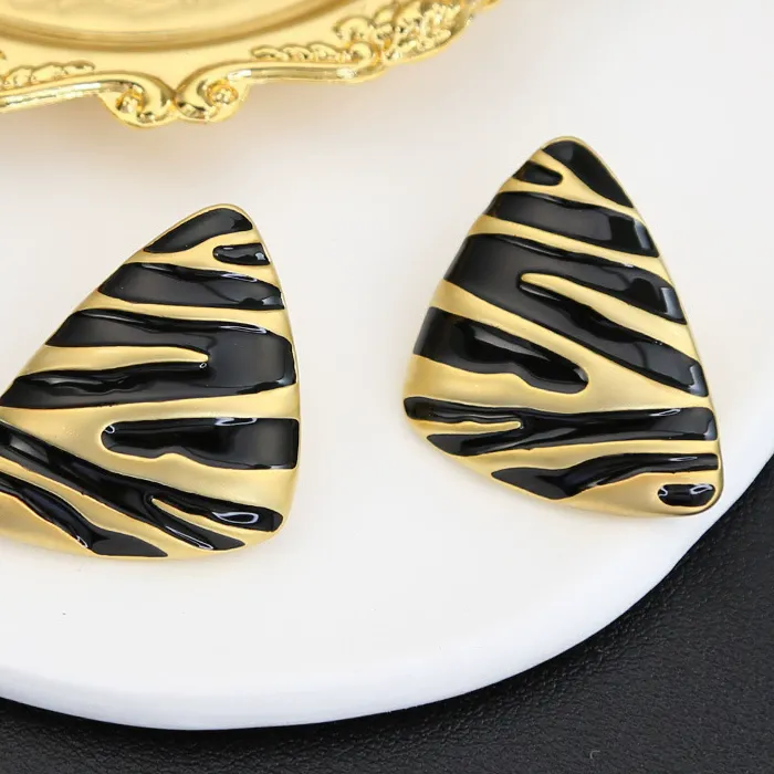 Authentic Talisman Of The Shadow Prism Gold And Black Enamel Triangle Dangle Earrings