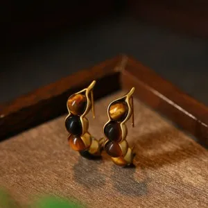 Authentic Golden Pods of the Vigilant Cat: Tiger Eye Ear Studs