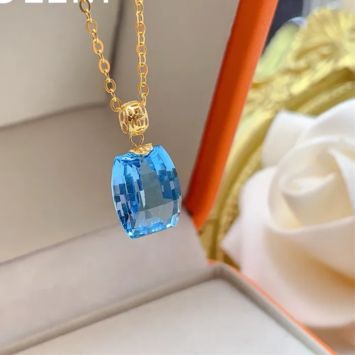 Authentic 8X10 Stone Natural Topaz Pendant For Woman 18K Gold Jewelry