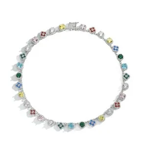 Authentic Gold-plated four-leaf clover necklace set with coloured cubic zirconia