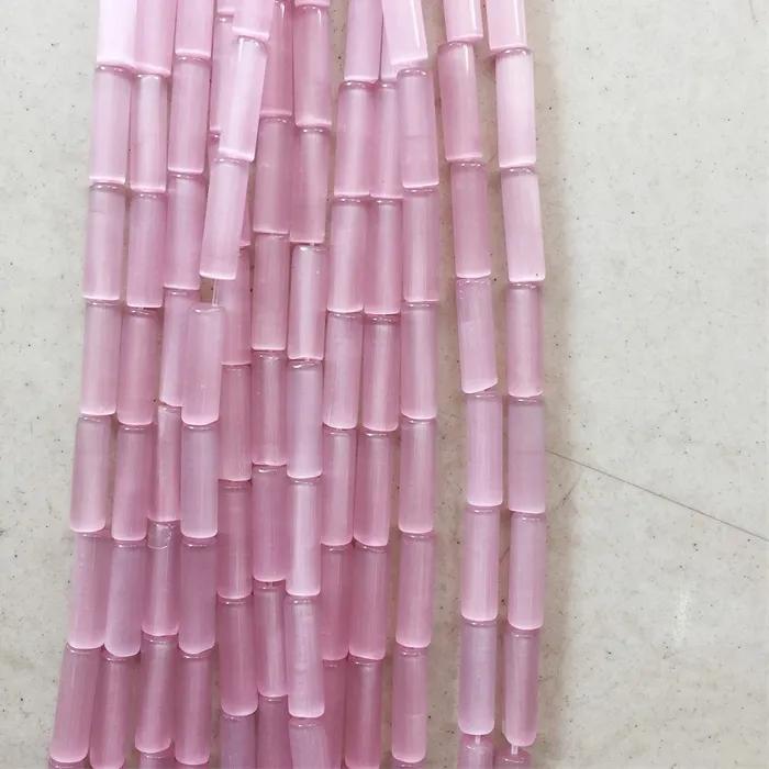Authentic 4 13Mm Tube Rose Pink Cat Eye Genuine Gemstone Healing Power Natural Stone Bead For Jewelry Necklace Bracelet Making Diy