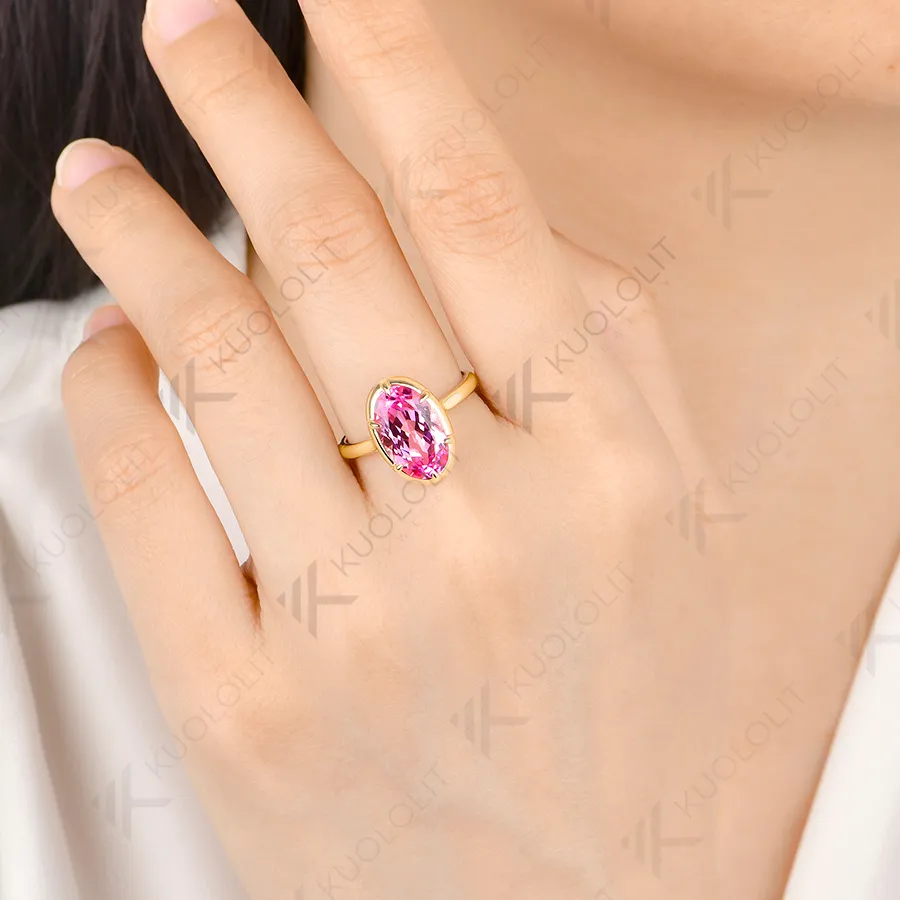 Authentic 5.5Ct Pear Cut Lab Grown Pink Sapphire Custom Ring, 10K 14K Solid Yellow Gold Fine Jewelry, Anniversary Birthday Christmas