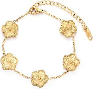 Authentic TICVSS Four Leaf Clover Bracelet for Women 18K Gold Plated Stainless Steel Lucky