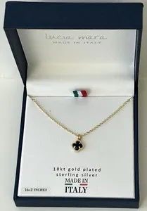 Authentic The Enchanted Clover: A Black 18KT Gold Plated Sterling Silver Four Leaf Clover Necklace
