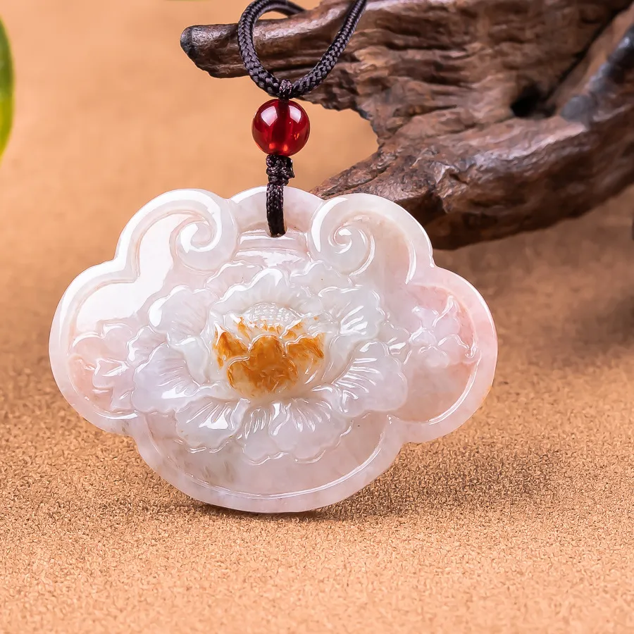 Authentic Natural Real Emerald White Jade Auspicious Clouds Ruyi Lock Pendant Myanmar Jadeite Necklace Jewelry Designer Lucky