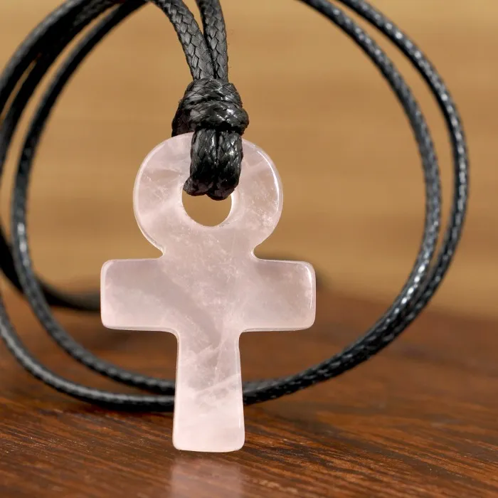 Authentic Ankh Of Eternal Love Rose Quartz Pendant On Wax Cord