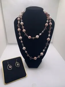 Authentic NEXT Pink Pearl Necklace & Accessorize Rose Quartz Gold Plated Earring Set