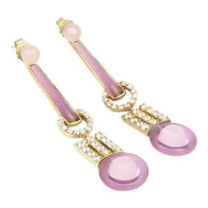 Authentic 925 Sterling Silver Vintage Earrings Gold Plated Rose Quartz & Amethyst  EG14250